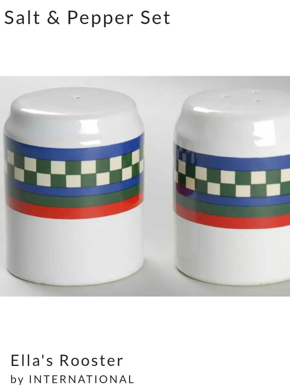Checkered salt pepper Ceramics Bob Timberlake Ella's Rooster